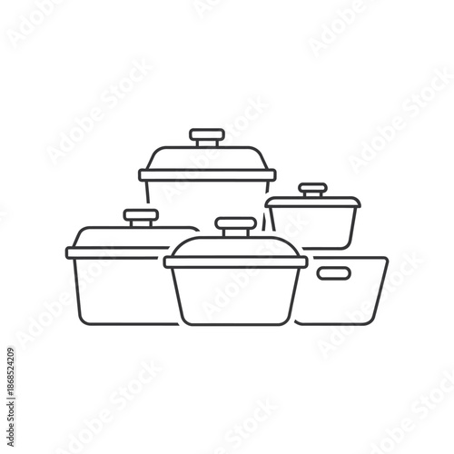 Collection of Casserole Dishes and Pots, Minimalist Line Art Icon Set