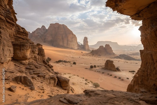 Tassili n Ajjer Algeria travel tourism marketing background desert landscape sandstone Africa adventure destination vacation exploration banner