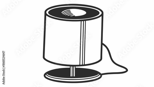 A simple line drawing of a desk lamp on a plain white background