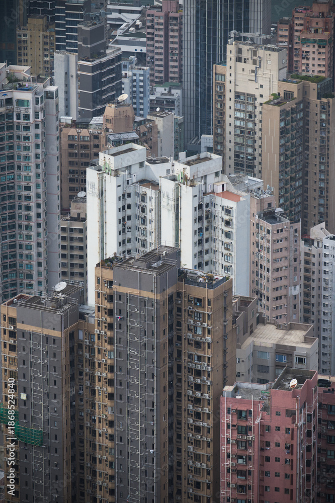 Obraz premium 密集する高層住宅が描く香港の都市風景