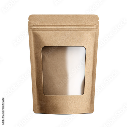 Kraft paper pouch with clear window for mockup transparent background