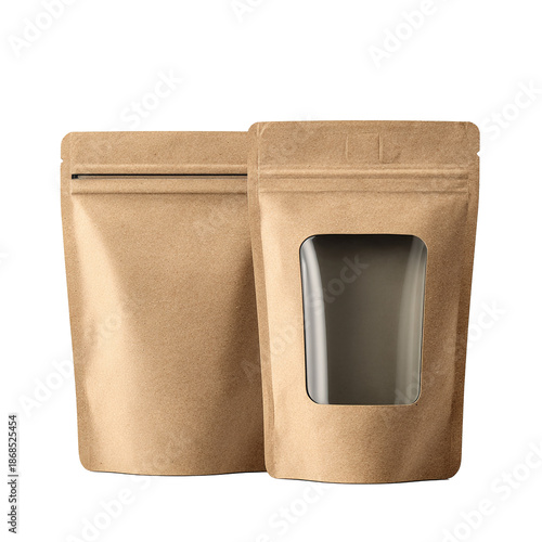Kraft paper pouch with clear window for mockup transparent background