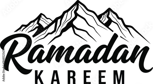 Ramadan kareem calligraphy mountains silhouette vector   islamic holiday greeting design