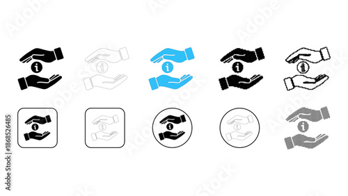 Information care support service icon set in solid line dot pixelated colourful styles