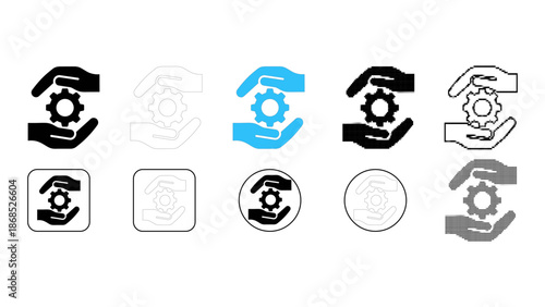 Service support maintenance icon set in solid line dot pixelated colourful styles