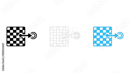 Strategy target icon set for goal planning success concept in solid line dot pixelated colourful style for business inte