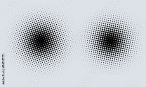 Two Circular Halftone Patterns on Light Gray Background dots abstract isolated on a transparent background