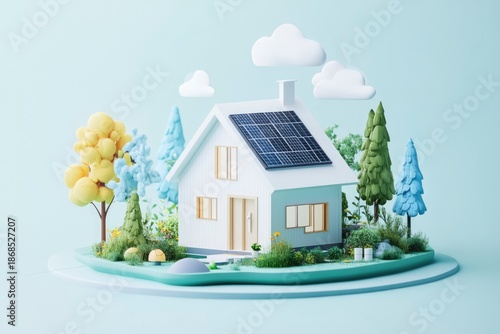 Smart sustainable home ecosystem 3D illustration infographic