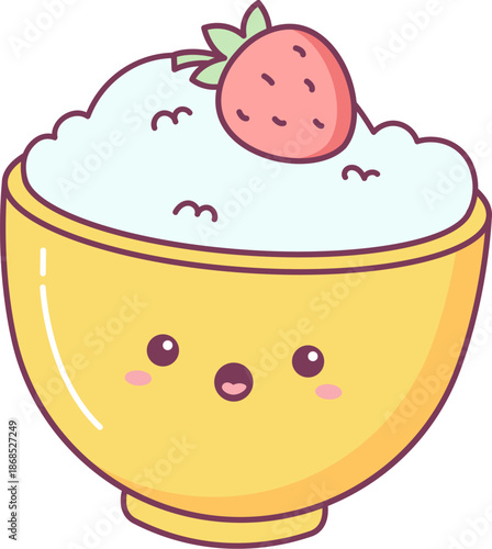 Bowl Porridge With Strawberry Kawaii