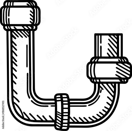 curved plumbing pipe with connectors and sealing rings for water or gas systems