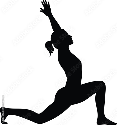 Yoga Lunge Silhouette, Crescent Moon Pose Graphic, Fitness and Wellness Silhouette, Minimalist Yoga Stretching Illustration, vector, illustration, silhouette