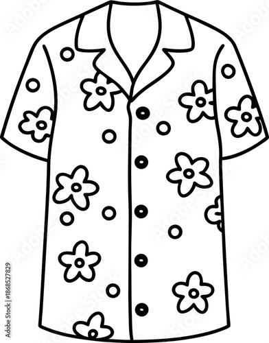Hawaiian shirt with floral pattern, short sleeve casual summer top, buttoned collar beachwear
