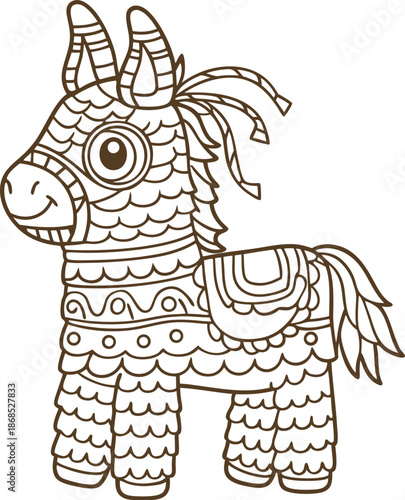 Decorative pinata illustration for celebration and party entertainment, traditional colorful mexican design