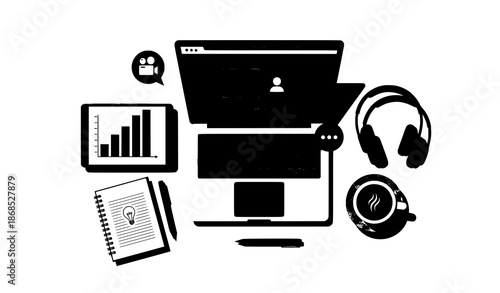 Minimal Online Learning Setup Home Study Vector Illustration