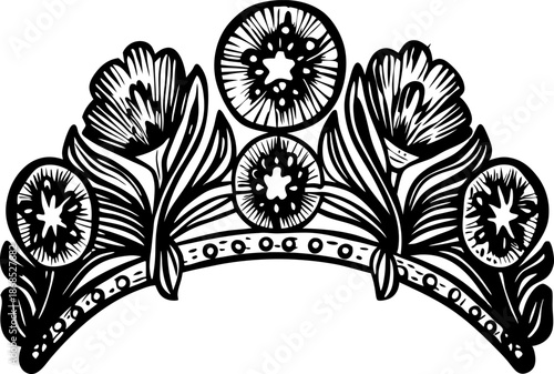 floral tiara with round gemstone accents and detailed leaf motifs elegant royal crown