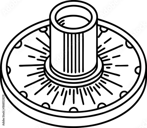 Mechanical gear part isolated line drawing industrial machinery component for engineering and manufacturing design