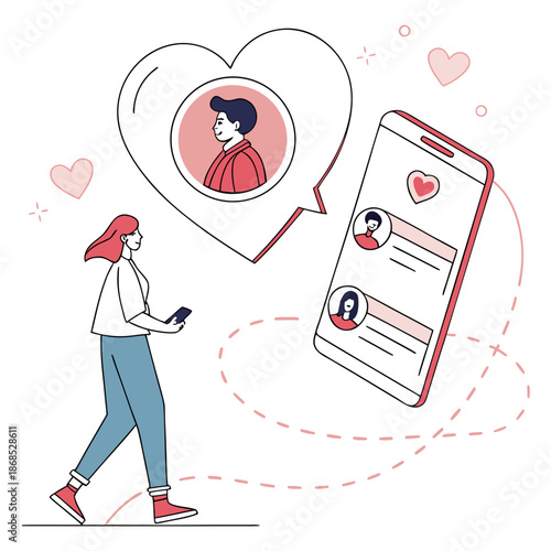 Woman using dating app on smartphone