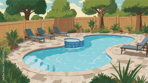 vector Backyard Oasis - A Serene Swimming Pool Scene.