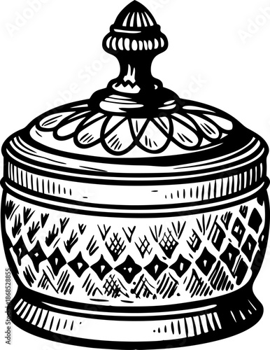 Ornate vintage jewelry box with decorative lid and intricate carved patterns