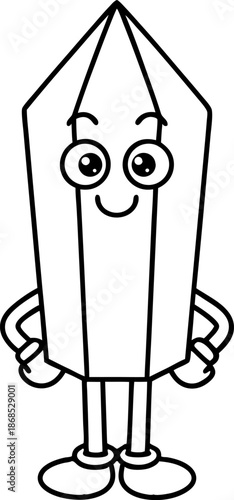 Friendly crystal character with eyes, smiling face, and hands on hips