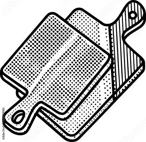 Two wooden cutting boards with handles, kitchen tools for food preparation and serving