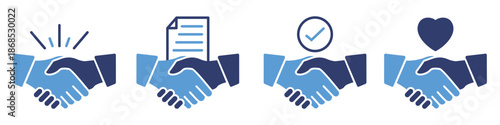 Handshake icon set, containing business agreement, deal handshake symbol, vector illustration