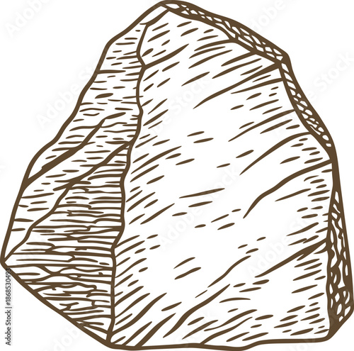 hand drawn rough natural rock illustration, textured stone with cracks and rugged edges