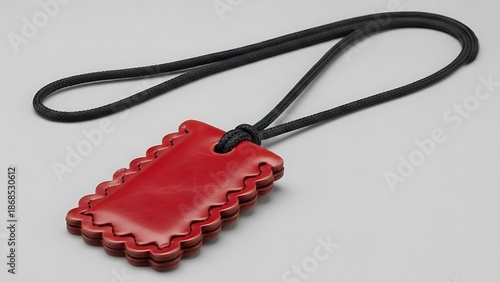 Vibrant red leather pendant with black cord illustration