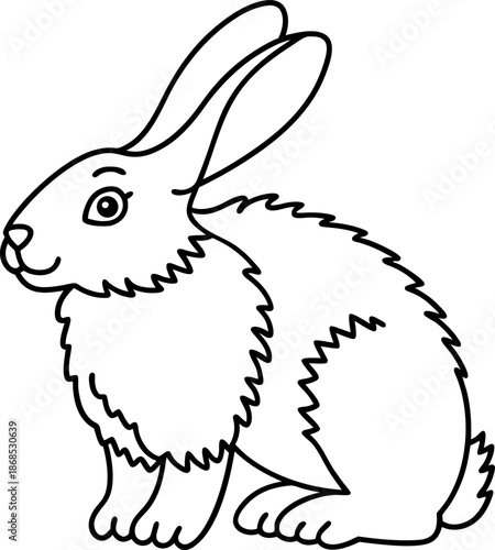 rabbit sitting and looking forward, cute animal illustration outline for coloring