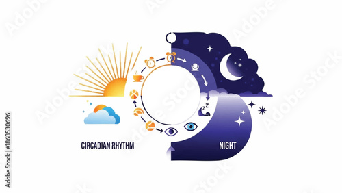 Circadian Rhythm illustration showing day and night cycle.