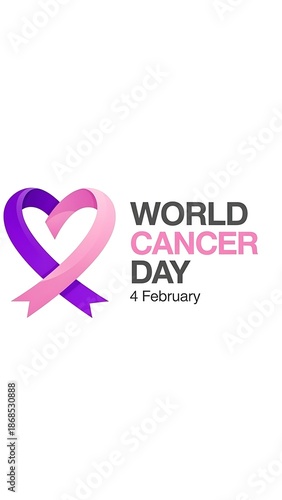 Heart Symbol with Pink and Purple Ribbon for World Cancer Day Celebration on February 4th