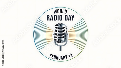 World Radio Day Celebration with Microphone and Sound Waves on February 13