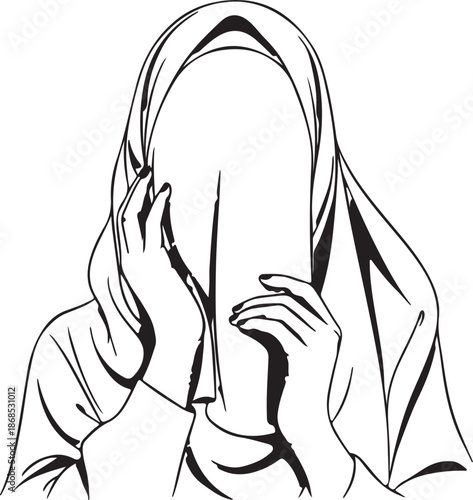 Minimalist Faceless Hijabi Niqab Woman Line Art Illustration