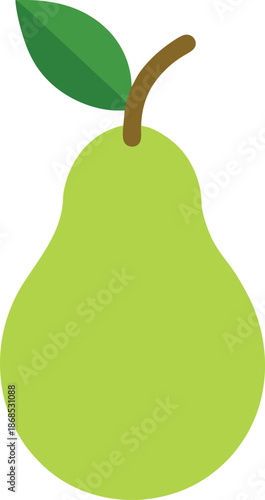 flat green pear icon with leaf on transparent background