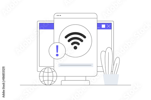 No Internet. No connection, no internet, searching for wireless network signal on device. Suitable for landing page, advertising. Flat Cartoon Vector Illustration, icon Stylish abstract design landing