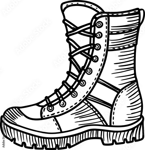 military combat boot with laces and rugged sole, durable tactical footwear illustration