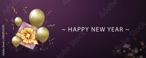  Happy New Year banner in purple background