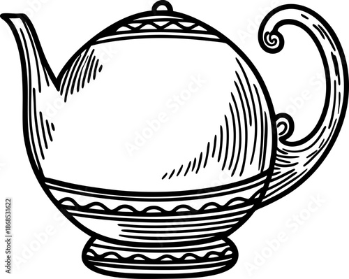 vintage teapot with ornate handle and spout, decorative ceramic vessel for brewing tea