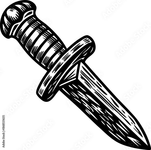 knife with textured handle and sharp blade, classic combat and utility design