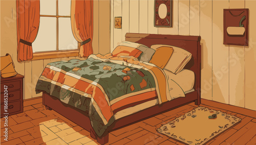 Cozy Anime Style Bedroom with Warm Morning Sunlight