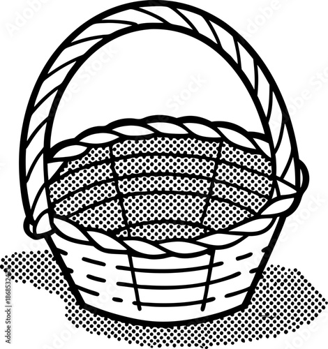 Woven wicker basket with handle, empty container for carrying and storage