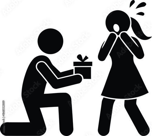 Man proposing to woman with gift