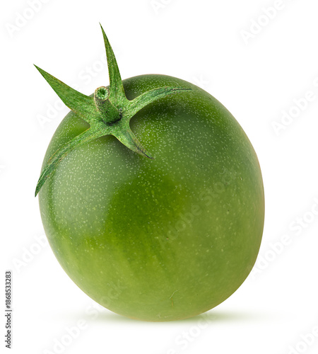 Fresh green tomato with leaf