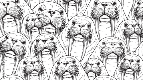 Repeating pattern of hand drawn cartoon wal rusessmiling