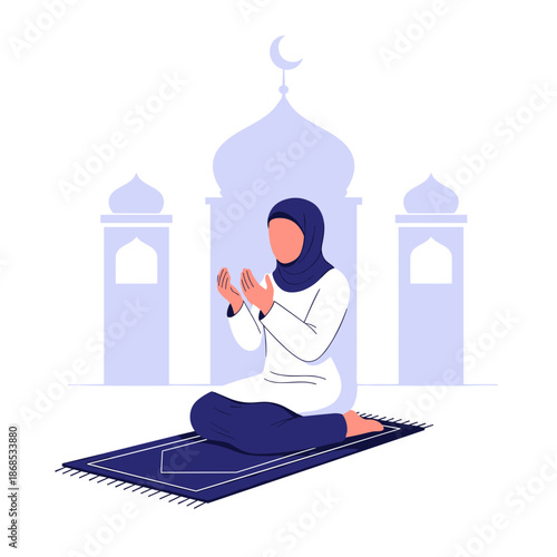 Serene Muslim woman praying in peaceful mosque environment