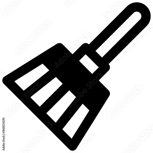 Broom. Outlined stroke vector icon with black-filled details.