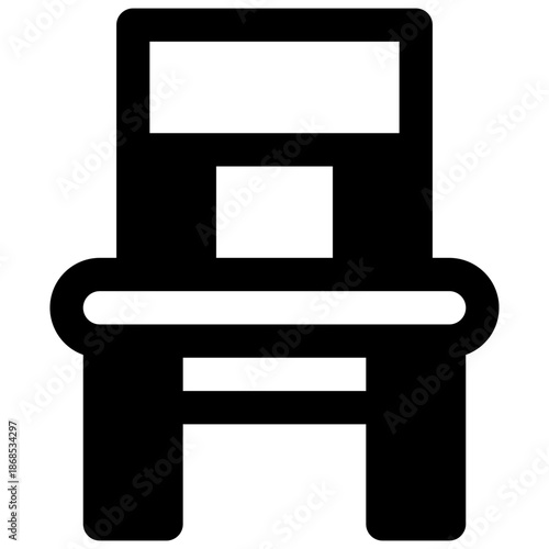 Chair. Outlined stroke vector icon with black-filled details.