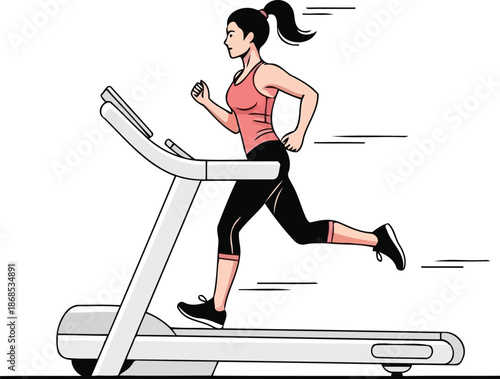 Young Woman Engaged in Vigorous Treadmill Running for Health and Wellness