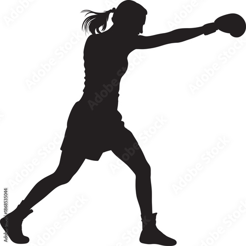 Intense female boxing match with a straight punch in action