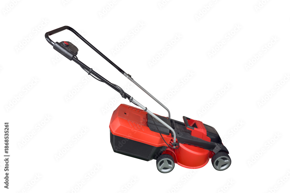 Fototapeta premium orange lawn mower isolated on a white background